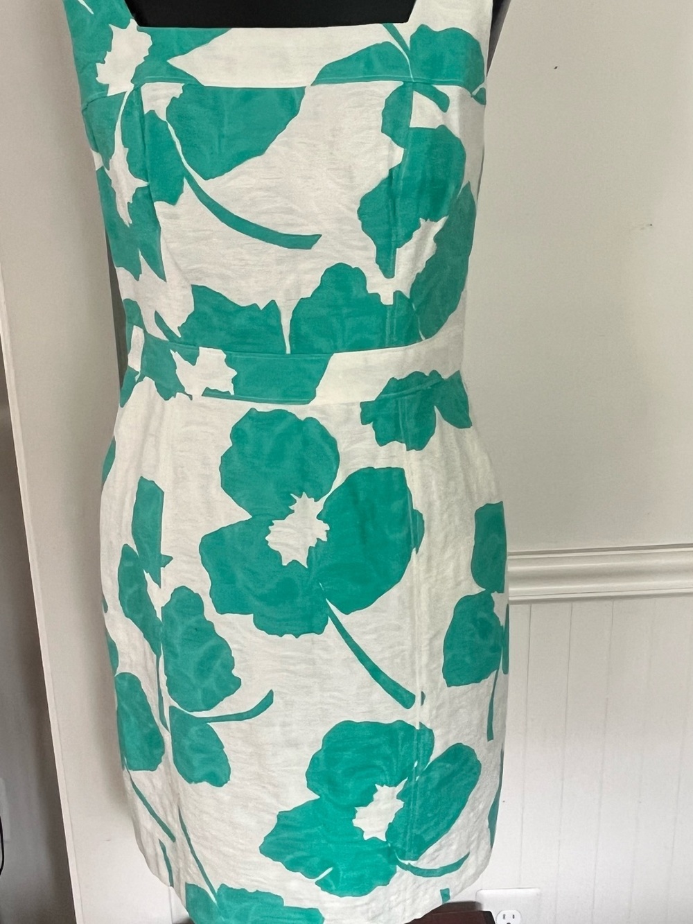 Shoshanna White Dress with Teal Floral Print